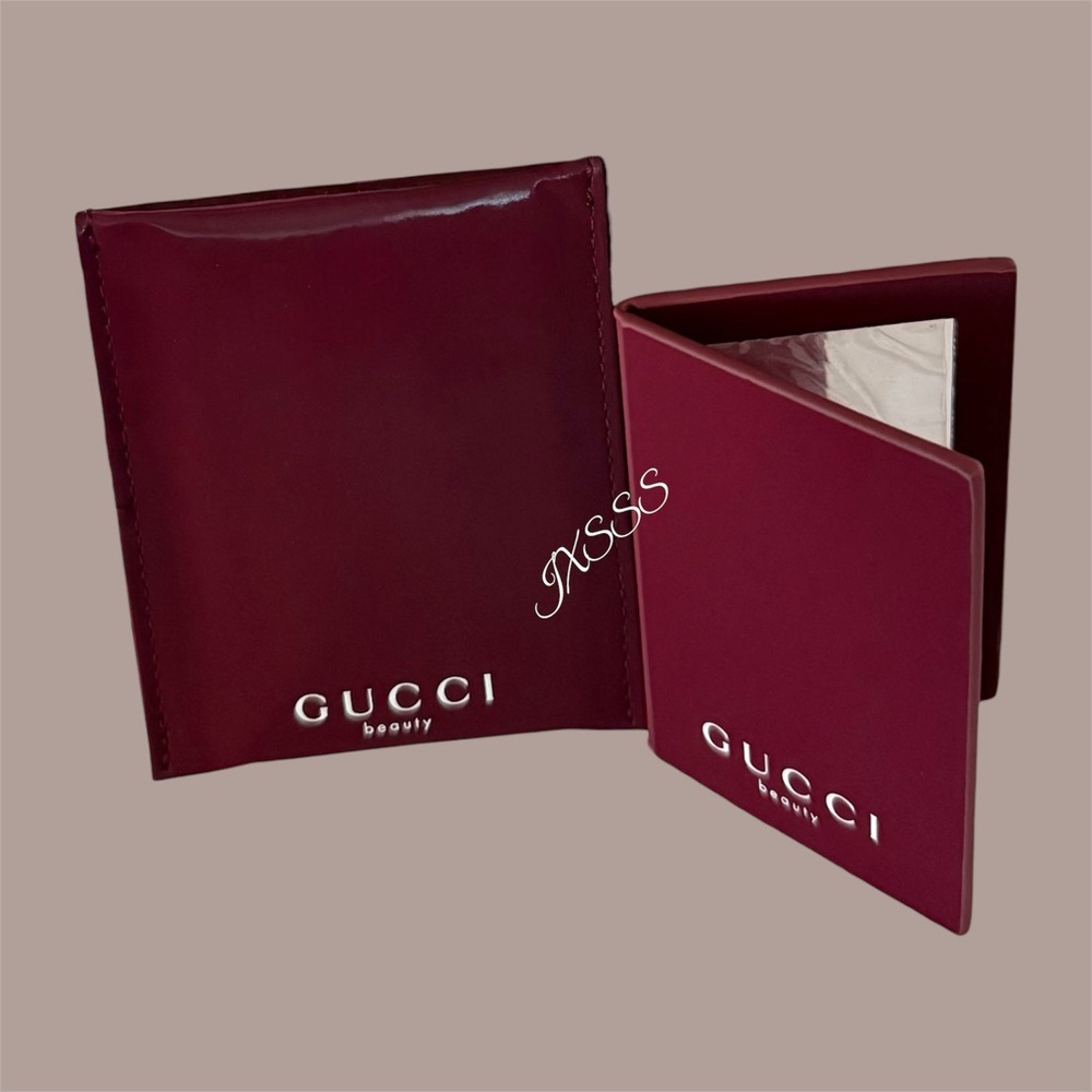 Burgundy Gucci Beauty Compact Mirror + Cosmetic Pouch/Circle Case Trio SET - Picture 3 of 16